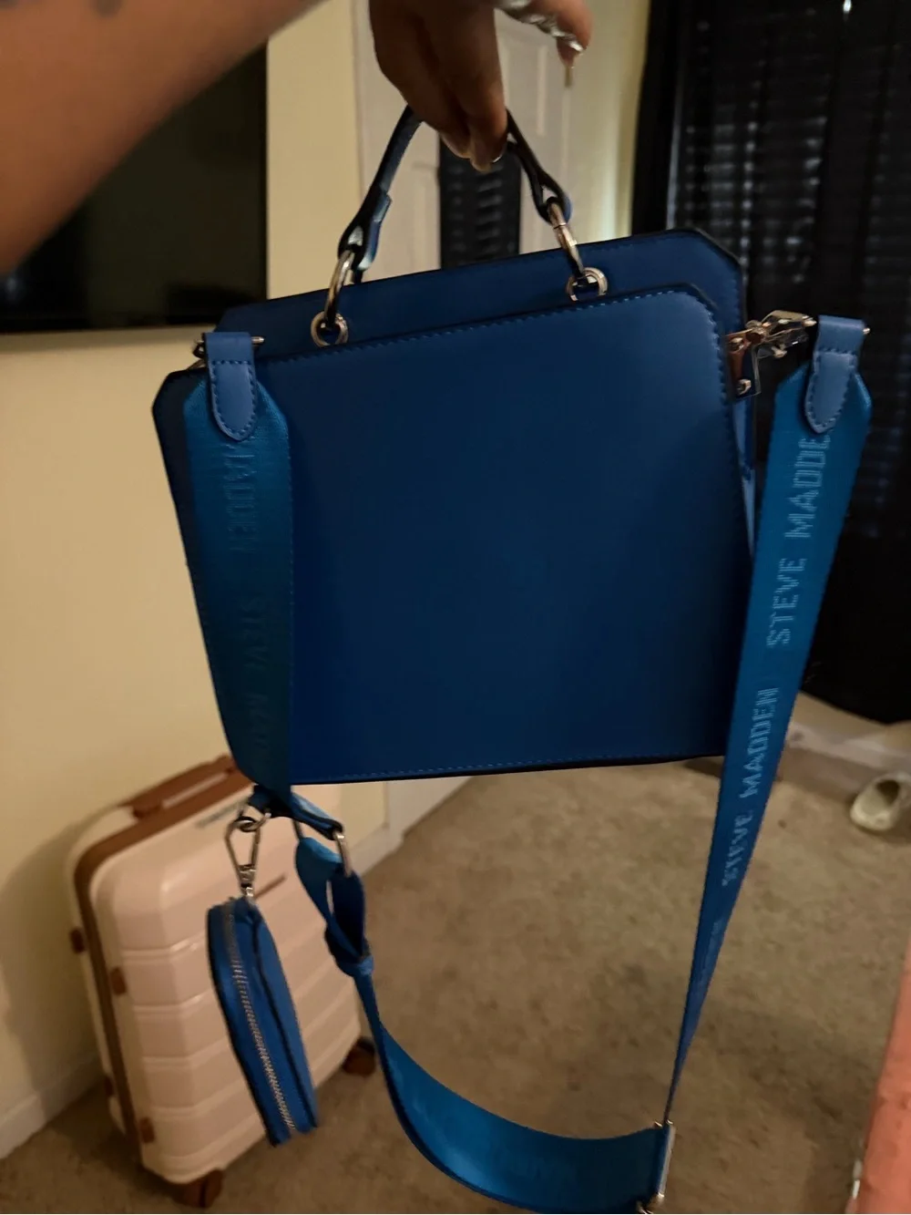 Steve Madden Blue Structured Top-Handle Messenger Bag